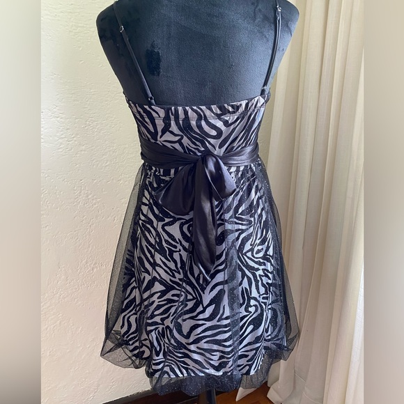 Speechless Sparkly Zebra Print Dress w/ Bow & Rhinestone Straps - Picture 2 of 6